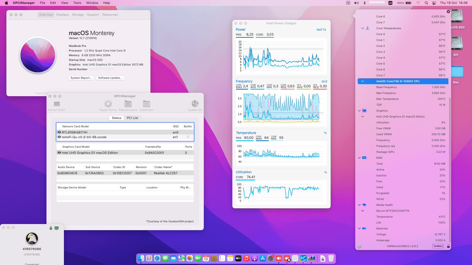 Success Hackintosh macOS Monterey 12.7 Build 21G816 in Lenovo ThinkBook 14IIL